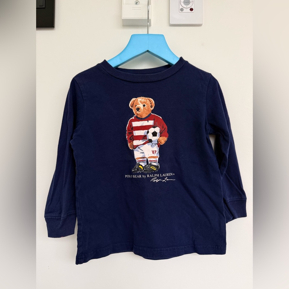 Ralph Lauren Navy Long-Sleeve Polo Bear Tee with Soccer Graphic